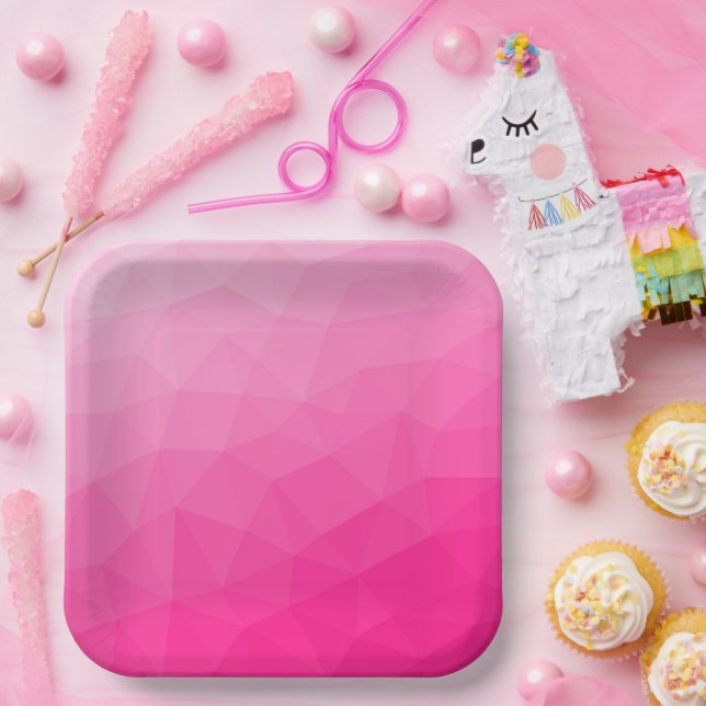 Hot pink Gradient Geometric Mesh Pattern Paper Plate (Party)