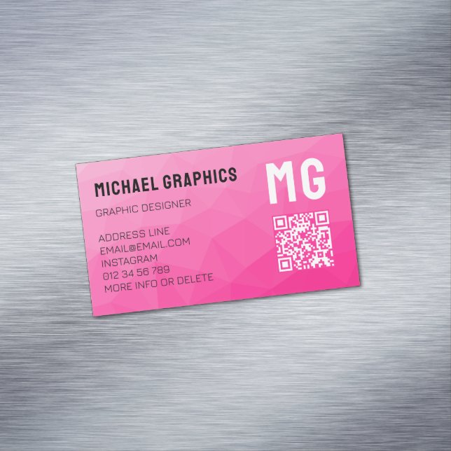 Hot pink gradient geometric mesh pattern QR code Magnetic Business Card (In Situ)