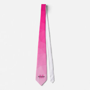 Hot pink gradient geometry mesh pattern Monogram Tie