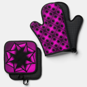 Hot Pink Gradient Star Bow Oven Mitt & Pot Holder Set
