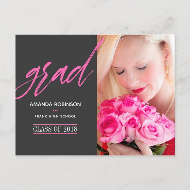Hot-Pink Graduate Announcement Photo Postcard (Front)