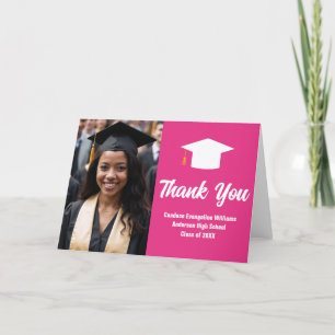 Hot Pink Graduate Photo Cute Folded Graduation Thank You Card