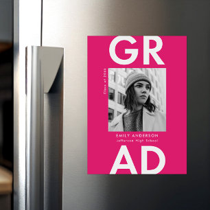 Hot Pink Gras Grad Photo Faire-part Graduation