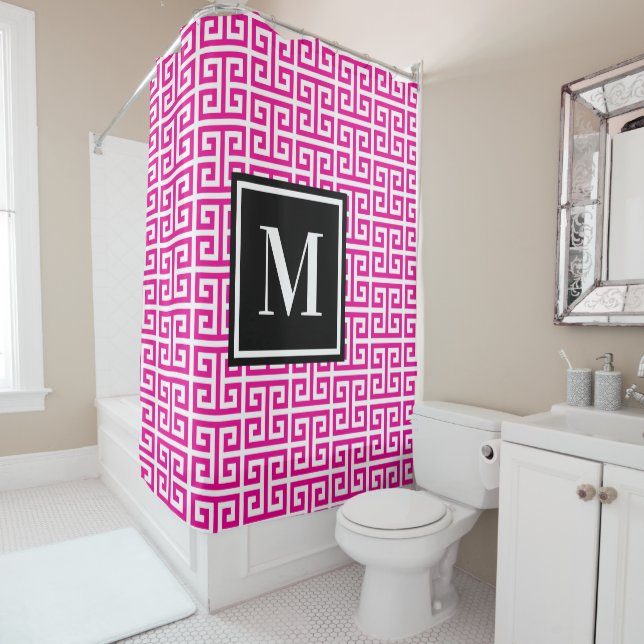 Hot Pink Greek Key Black White Monogram (In Situ)