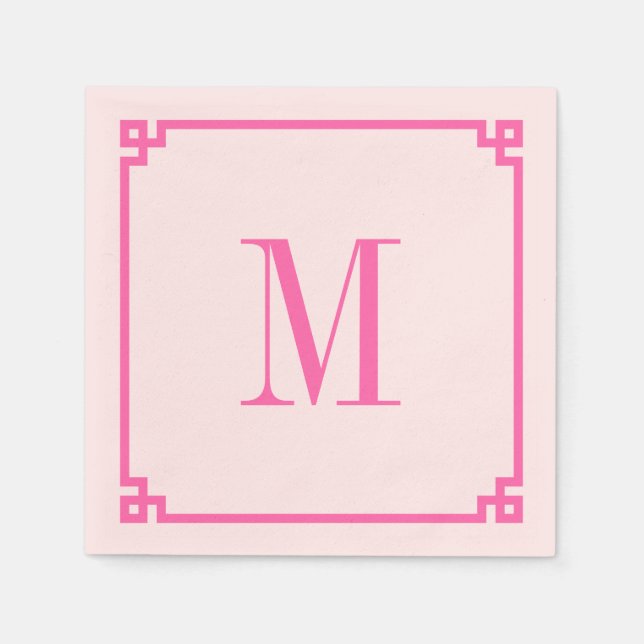 Hot Pink Greek Key Border Monogram Napkin (Front)