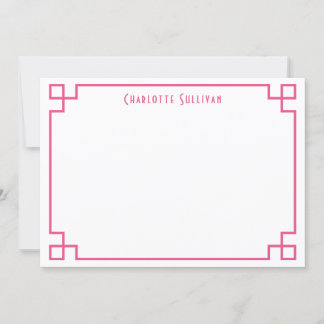 Hot Pink Greek Key Border Personalized Stationery Card