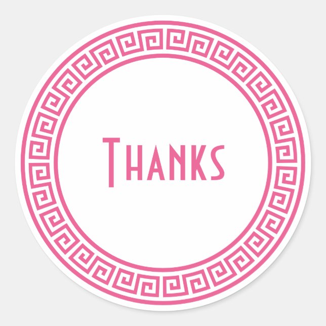 Hot Pink Greek Key Border Personalized Stationery Classic Round Sticker (Front)