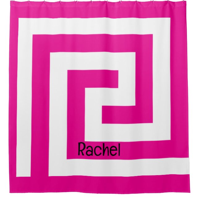 Hot Pink Greek Key Monogram Name Colourful Girly (Front)