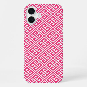 Hot Pink Greek Key Pattern iPhone 16 Plus Case