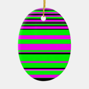 Hot Pink Green Black Colorful Stripe Pattern Ceramic Ornament
