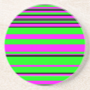 Hot Pink Green Black Colourful Stripe Pattern Coaster