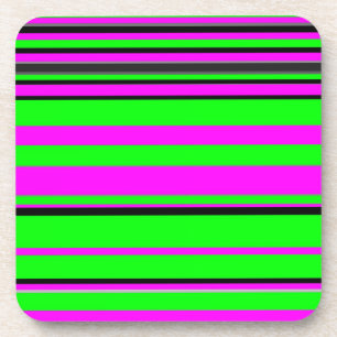 Hot Pink Green Black Colourful Stripe Pattern Coaster