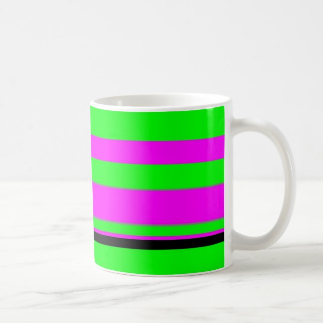 Hot Pink Green Black Colourful Stripe Pattern Coffee Mug (Right)