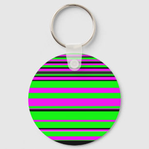 Hot Pink Green Black Colourful Stripe Pattern Keychain