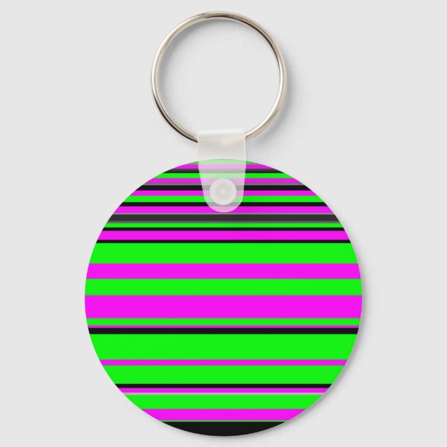 Hot Pink Green Black Colourful Stripe Pattern Keychain (Front)