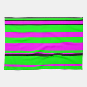Hot Pink Green Black Colourful Stripe Pattern Kitchen Towel