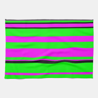 Hot Pink Green Black Colourful Stripe Pattern Kitchen Towel