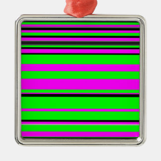 Hot Pink Green Black Colourful Stripe Pattern Metal Ornament