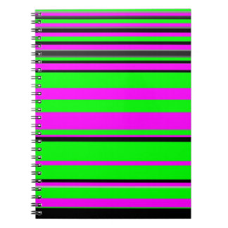 Hot Pink Green Black Colourful Stripe Pattern Notebook