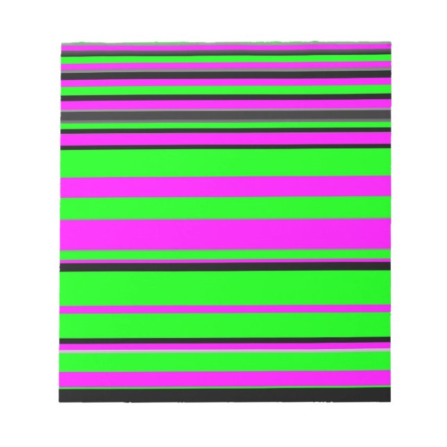 Hot Pink Green Black Colourful Stripe Pattern Notepad (Front)