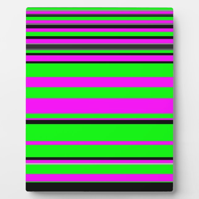 Hot Pink Green Black Colourful Stripe Pattern Plaque (Front)