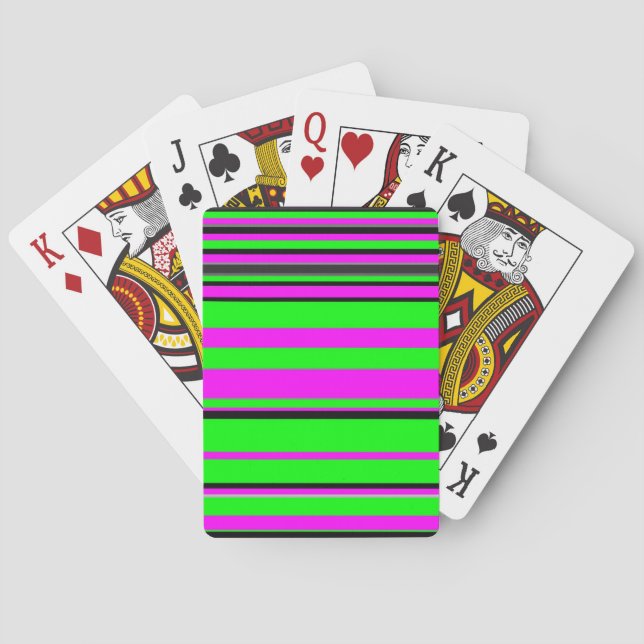 Hot Pink Green Black Colourful Stripe Pattern Playing Cards (Back)
