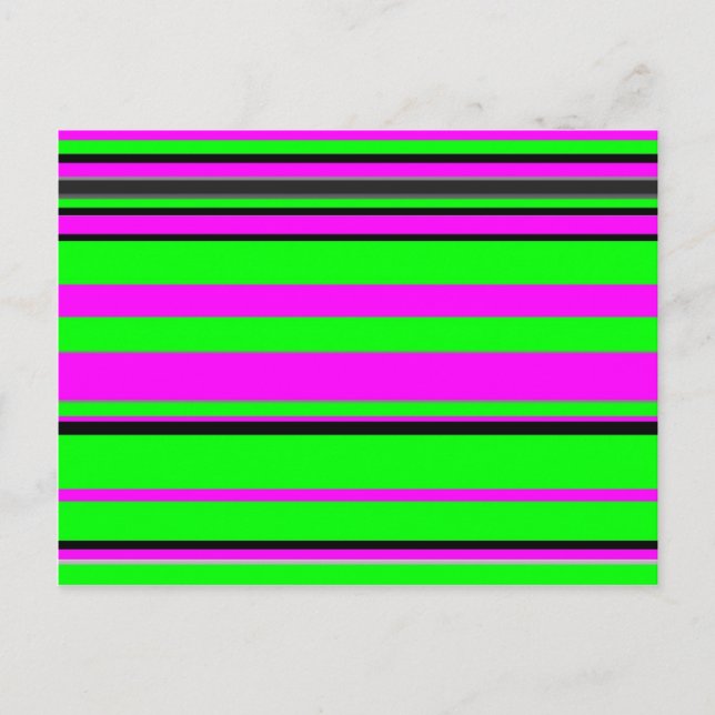 Hot Pink Green Black Colourful Stripe Pattern Postcard (Front)