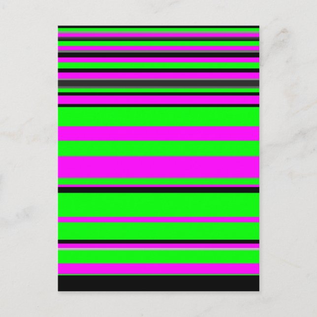 Hot Pink Green Black Colourful Stripe Pattern Postcard (Front)