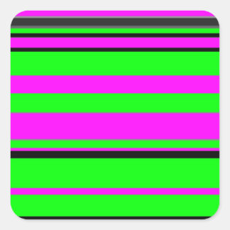 Hot Pink Green Black Colourful Stripe Pattern Square Sticker