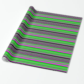 Hot Pink Green Black Colourful Stripe Pattern Wrapping Paper