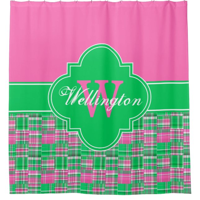 Hot Pink Green Madras Plaid 1I CB Ribbon Name (Front)