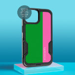 Hot Pink Green Modern, 2 Colour Design with Name iPhone 15 Case<br><div class="desc">A simple,  elegant design with 2 colours and a stripe. A fun colour block to add your name or any text. 
You can add a name,  monogram or other custom text. If you need to move the art around,  click on the customize button to make changes.</div>