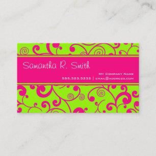 Hot Pink & Green Scroll Stripe Minimal Info Design Business Card