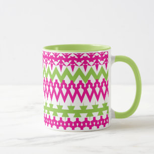 Hot Pink Green Tribal Chevron Pattern Mug