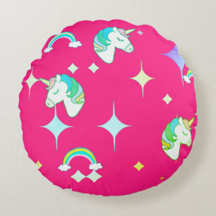 Hot Pink & Green Unicorn Rainbow Throw Pillow