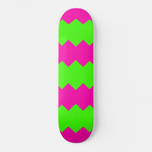 hot Pink & Green Zig Zag Stripe Pattern Skateboard