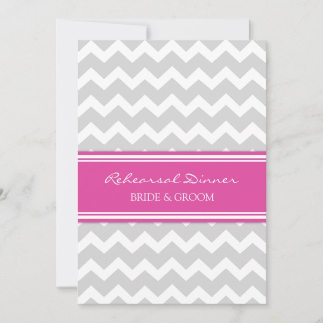 Hot Pink Grey Chevron Rehearsal Dinner Party Invitation (Front)