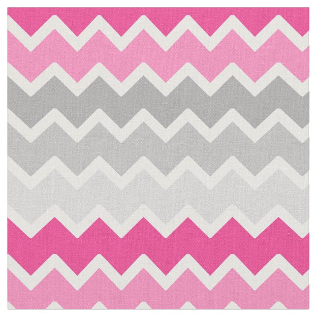 Hot Pink Grey Grey Ombre Chevron Zigzag Pattern Fabric (Close Up)