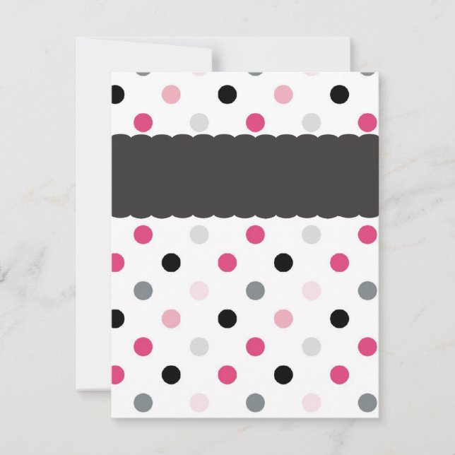 Hot Pink Grey, Light Pink and Black Polka Dots Invitation (Front)