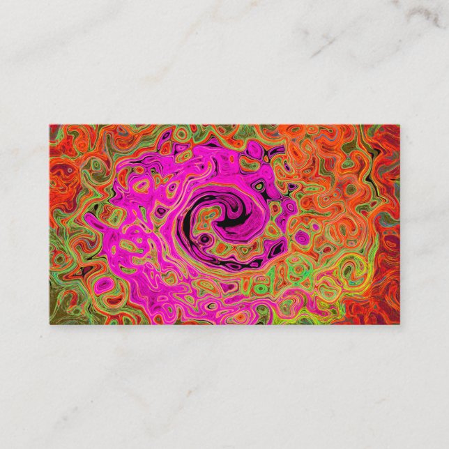 Hot Pink Groovy Abstract Retro Liquid Swirl Business Card (Front)
