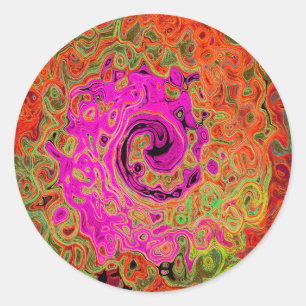 Hot Pink Groovy Abstract Retro Liquid Swirl Classic Round Sticker