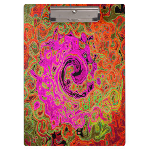 Hot Pink Groovy Abstract Retro Liquid Swirl Clipboard