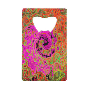 Hot Pink Groovy Abstract Retro Liquid Swirl Credit Card Bottle Opener