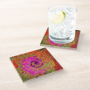 Hot Pink Groovy Abstract Retro Liquid Swirl Glass Coaster