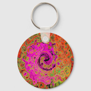 Hot Pink Groovy Abstract Retro Liquid Swirl Keychain