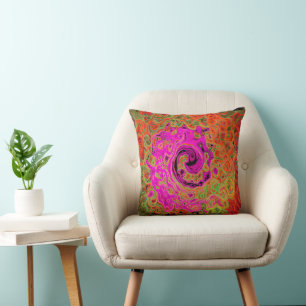Hot Pink Groovy Abstract Retro Liquid Swirl Throw Pillow