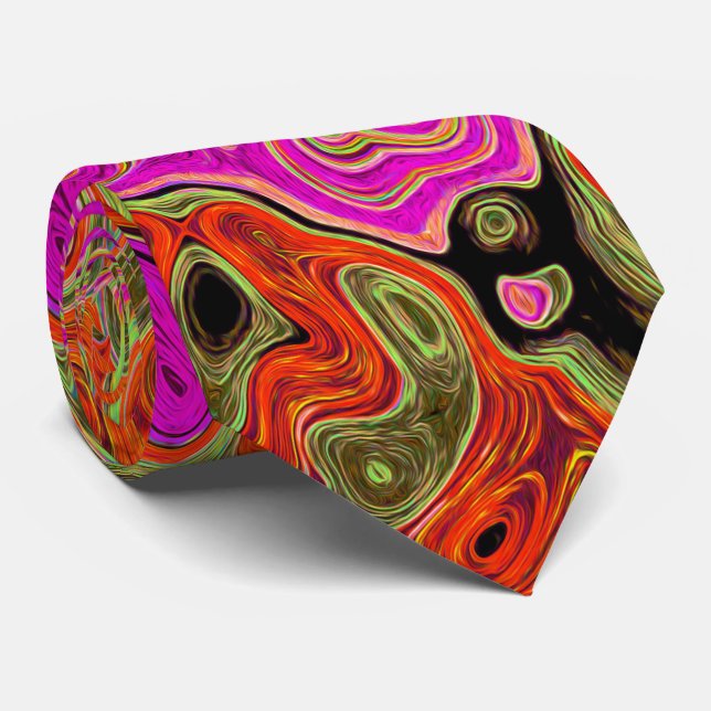 Hot Pink Groovy Abstract Retro Liquid Swirl Tie (Rolled)
