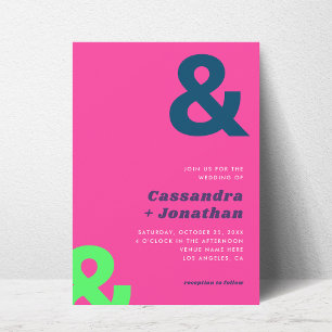 Hot Pink Groovy Retro   Bold Ampersand Wedding     Invitation