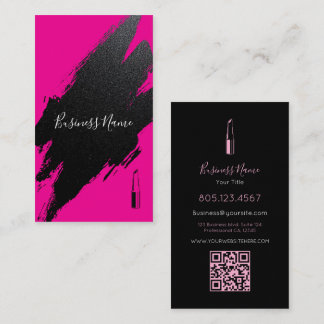 Hot Pink Grunge Brush Stroke Custom QR Code Business Card