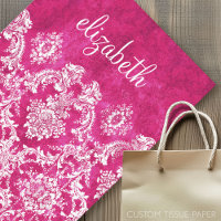 Hot Pink Grunge Damask Pattern Custom Text